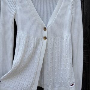 Hollister White Ribbed Knit Button Cardigan Sweater Size Small